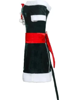 Femmes Costume De Noël Ensemble Complet Robe Tunique Vert Foncé Polyester Fibre Robe Gants Noël Vacances Costumes Cadeau Noël Déguisement