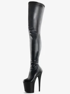 Femmes Sexy Bottes Bout Rond À Lacets Fermeture Éclair Talon Aiguille Rave Club Noir Cuissardes Cuissardes Sur Les Bottes Au Genou