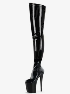 Femmes Sexy Bottes Bout Rond À Lacets Fermeture Éclair Talon Aiguille Rave Club Noir Cuissardes Cuissardes Sur Les Bottes Au Genou