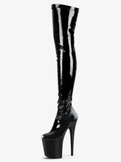 Femmes Sexy Bottes Bout Rond À Lacets Fermeture Éclair Talon Aiguille Rave Club Noir Cuissardes Cuissardes Sur Les Bottes Au Genou