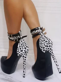 Femmes sexy talons hauts noirs ronds rond cuir cuir de la cheville sexy