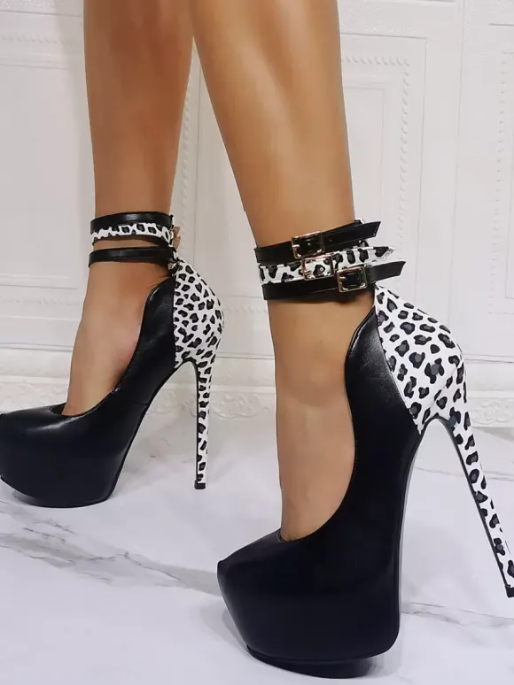 Femmes sexy talons hauts noirs ronds rond cuir cuir de la cheville sexy
