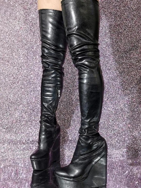 Femme Talon compensé Cuissardes Cuir PU