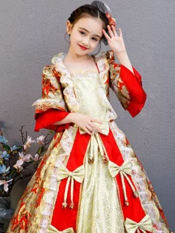 Fibre de polyester Tea Party Bows Manches 3/4 Robe d'automne en polyester Imprimé floral Robes Lolita gothiques pour enfants