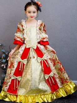 Fibre de polyester Tea Party Bows Manches 3/4 Robe d'automne en polyester Imprimé floral Robes Lolita gothiques pour enfants