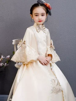 Fibre de polyester Tea Party Drapé Manches 3/4 Robe d'été en polyester Imprimé floral Bordeaux Robes Lolita pour enfants