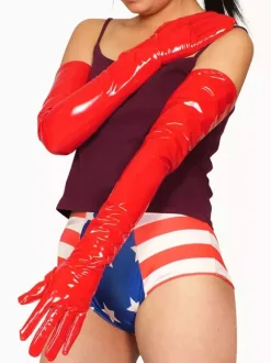 Gants collants en PVC rouge unicolore Déguisements Halloween