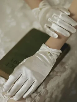 Gants de mariage Accessoire court Perles de satin mat Gants de mariée