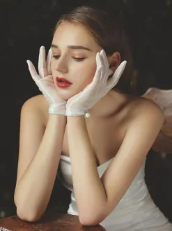 Gants de mariage femme tulle perles gants blancs de mariée