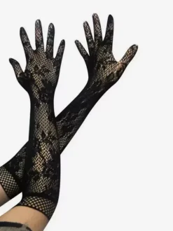 Gants en dentelle noire pour femme doigt complet Résille fête d'opéra mariage