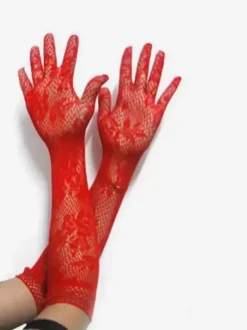 Gants en dentelle noire pour femme doigt complet Résille fête d'opéra mariage