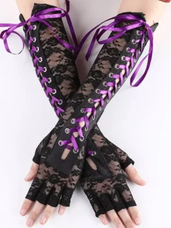 Gants Femme Creusante en Dentelle avec Noeud Unicolore