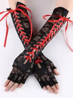 Gants Femme Creusante en Dentelle avec Noeud Unicolore