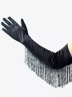 Gants De Danse Latine Accessoire À Franges Noires Sexy Costume De Danse