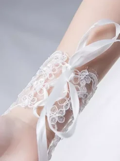 Gants de fille de fleur blanche strass