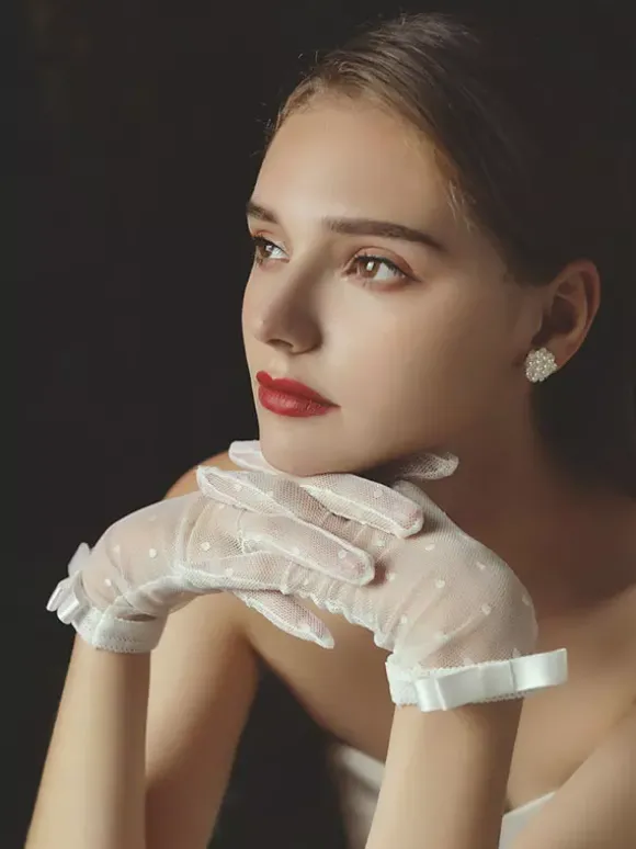 Gants de mariage Gants N艙uds en dentelle Gants de mariée