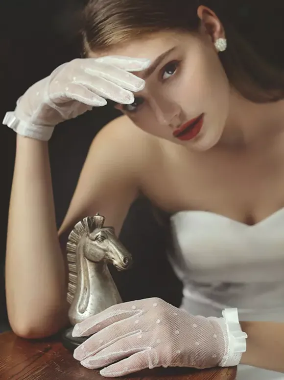 Gants de mariage Gants N艙uds en dentelle Gants de mariée