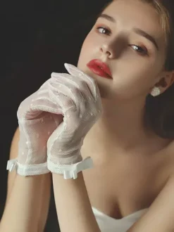 Gants de mariage Gants N艙uds en dentelle Gants de mariée