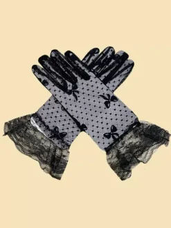 Gants De Mariée Noirs Courts Brillants Résille Femmes