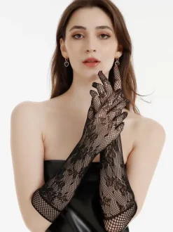 Gants longs en tulle extensible en dentelle pour soirée de mariage