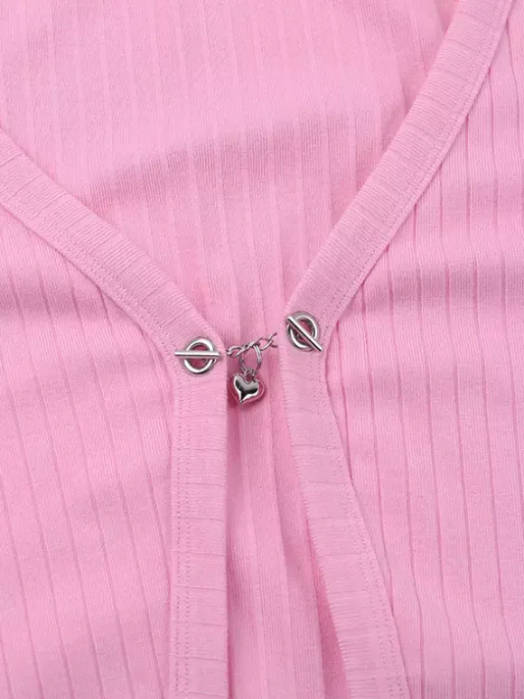 Gilet court à poignets en fourrure rose pour femme - Haut côtelé à manches longues et col en V style années 2000 - Boléro sexy pour soirées en club 2026