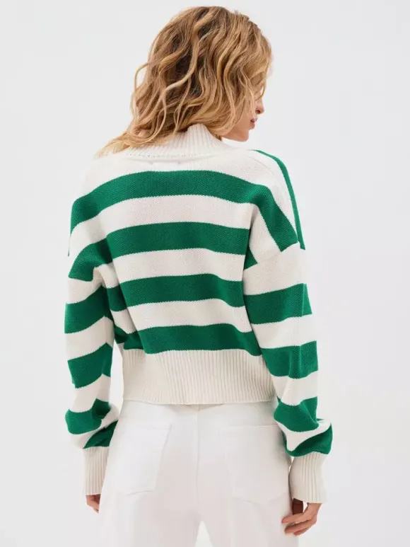 Gilet court rayé à col en V pull boutonné en maille pour femme 2026