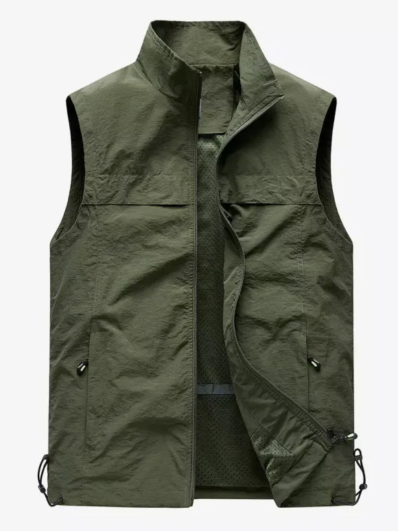 Gilet de pêche classique d'extérieur pour hommes imperméable respirant multi-poches gilet décontracté