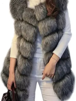 Gilet en fausse fourrure veste mi-longue d'hiver écologique sans manches pour femme 2026