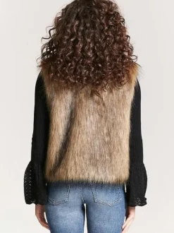 Gilet Manteaux En Fausse Fourrure Café Marron Sans Manches Veste Hiver