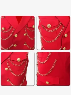 Gilet Pour Hommes Veste Hip Hop Noir À Chaîne Double Boutonnage Poche Élégant