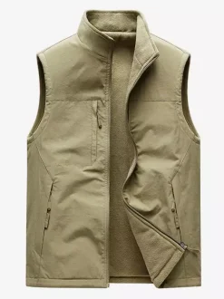 Gilet sans manches à col montant pour homme doublé polaire