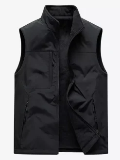 Gilet sans manches à col montant pour homme doublé polaire