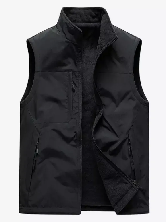 Gilet sans manches à col montant pour homme doublé polaire