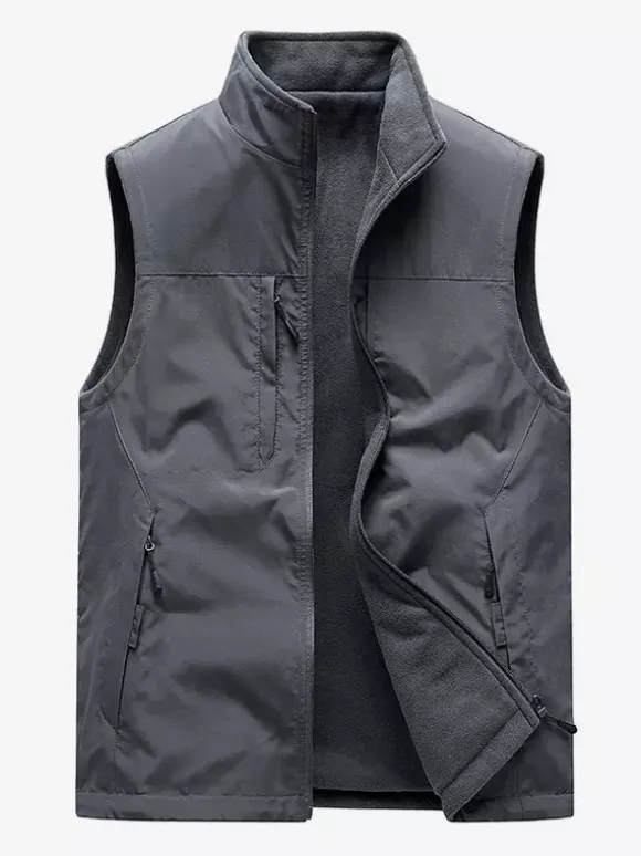 Gilet sans manches à col montant pour homme doublé polaire