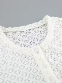 Gilet cardigan ajusté en maille ajourée avec manches évasées pour femme 2026