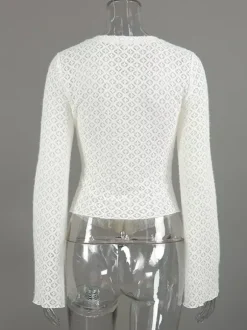 Gilet cardigan ajusté en maille ajourée avec manches évasées pour femme 2026