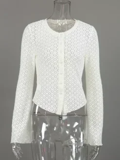 Gilet cardigan ajusté en maille ajourée avec manches évasées pour femme 2026