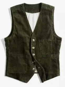 Gilet de travail sans manches en velours côtelé vintage pour homme
