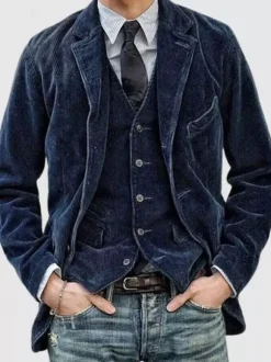 Gilet de travail sans manches en velours côtelé vintage pour homme