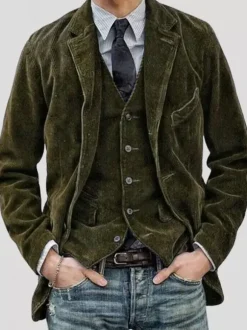 Gilet de travail sans manches en velours côtelé vintage pour homme