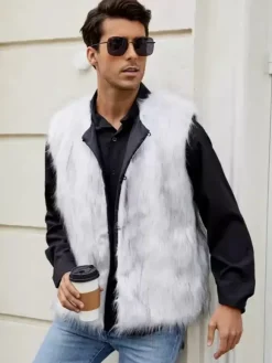 Gilet En Fausse Fourrure Blanc Hiver Chaud Hommes Sans Manches