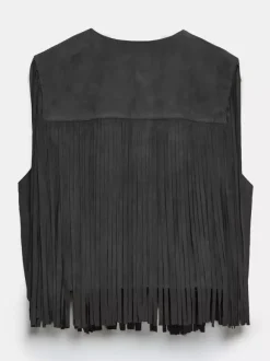 Gilet à franges Western Cowgirl col ras du cou veste bohème printemps daim pour femme 2026