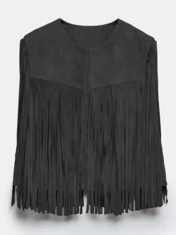 Gilet à franges Western Cowgirl col ras du cou veste bohème printemps daim pour femme 2026