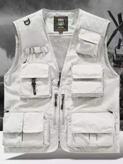 Gilet grande taille pour homme avec plusieurs poches et design réfléchissant