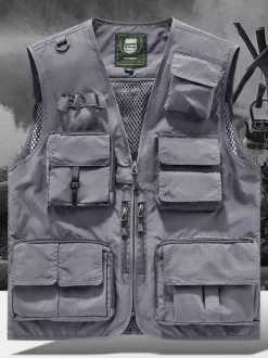 Gilet grande taille pour homme avec plusieurs poches et design réfléchissant