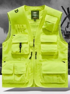 Gilet grande taille pour homme avec plusieurs poches et design réfléchissant