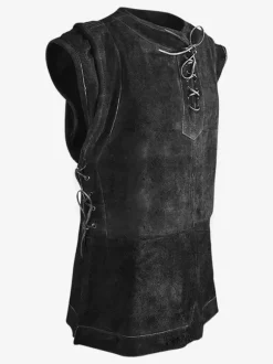 Gilet noir vintage à lacets et manches longues en polyester pour homme