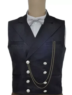 Gilet Opéra Steampunk Aristocrate Rétro Noir Jacquard avecChaîne Déguisements Halloween