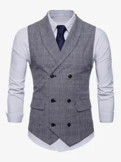 Gilets Habillés Hommes Col Rabattu Boutons Gris Clair Mariage Formel Cérémonie