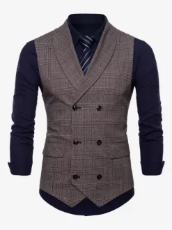 Gilets Habillés Hommes Col Rabattu Boutons Gris Clair Mariage Formel Cérémonie